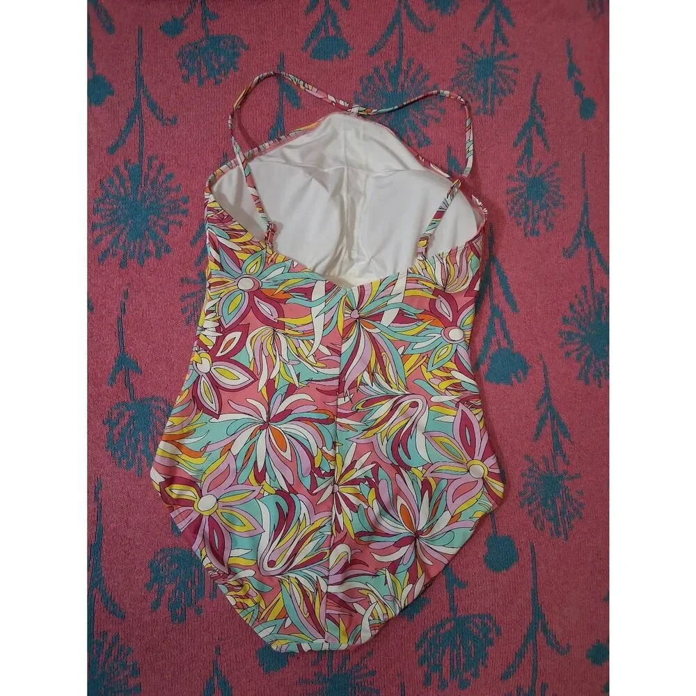 Kate spade womens xl pink blue swimsuit one piece bathing suit floral